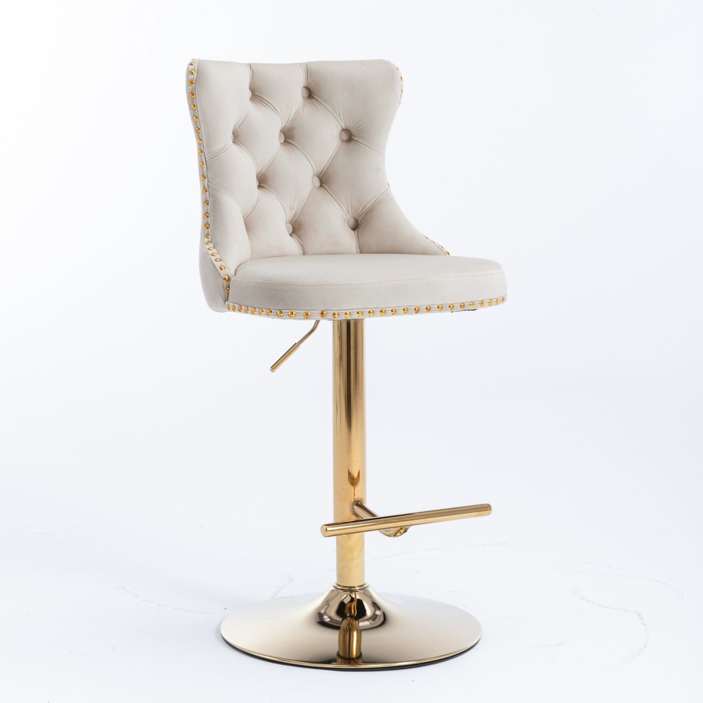 A&A Furniture,Golden Swivel Velvet Barstools Adjusatble Seat Height From 25-33 Inch