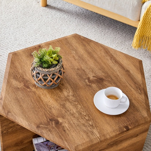 Hexagonal MDF Coffee Table, Characteristic Pattern Stickers, Multi-hole Design To Give More Storage Space, Simple And Convenient Design Makes It Suitable For All Kinds Of Style Scenes