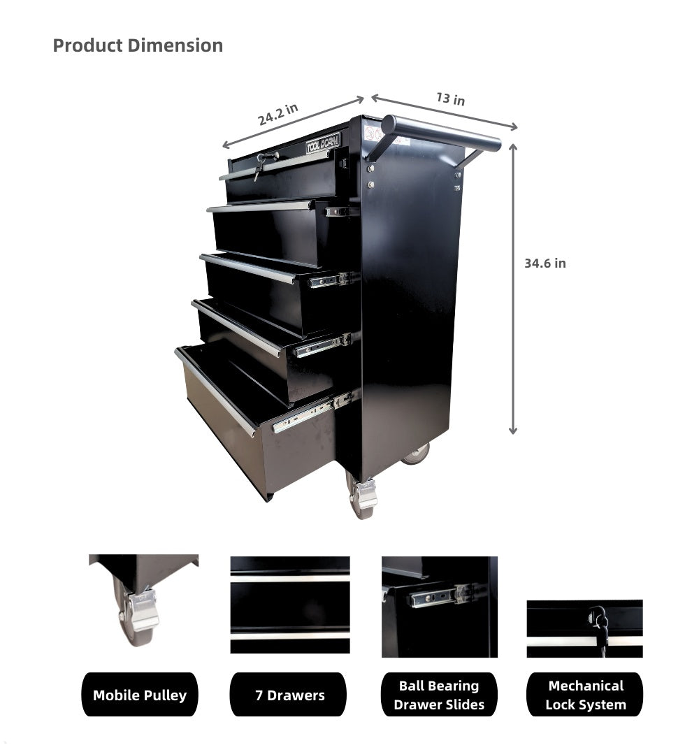 Tool Cabinet Tool Cart 24.2inch With Drawers And Wheels, Metal Rolling Tool Box Locked Drawers Storage Organizer Cabinet With Several Colour Available For Garage, Warehouse