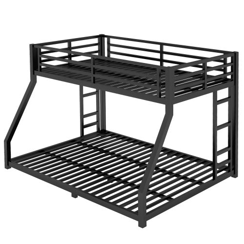 Metal Full XL Over Queen Bunk Bed For Teens And Adults, Noise Reduced No Box Spring Needed, Black