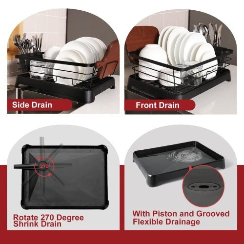 Stainless Steel Rust-Proof Dish Drying Rack With Tray - Space-Saving, Anti-Slip,  Removable Utensil Holders For Kitchen Countertop  Cabinet