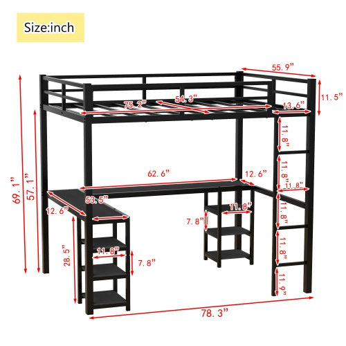 All Metal Loft Bed With Desk And Shelf
