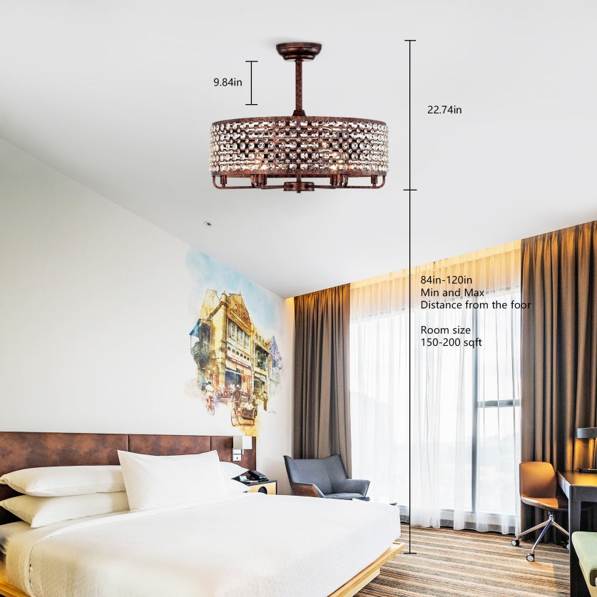 Dia 26.8 Inch Chandelier Ceiling Fan ,Crystal Shade Ceiling Fan With Remote Control,3 ABS Blade--4-light No Include Bulb