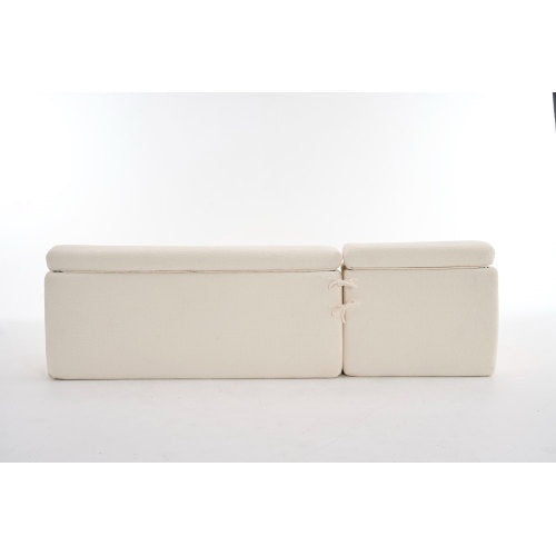 LY-029B WHITE COMPRESSION SOFA Combining Chaise Longue With 3-seater Wood Grain Chenille Fabric, Full Sponge Compression Sofa,combined Sofa With 2 Pillows For Living Home Furniture