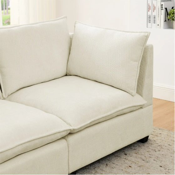 Modern Chenille Comfy Upholstered 2-Seat Sofa With 2 Lumbar Pillow, Deep Seat Sofa Sleeper For Living Room, Apartment, Office, Studio Beige White, 2-Seat