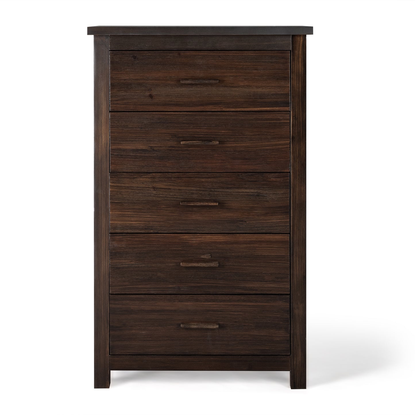 Brown Density Board With Solid Wood Veneer, Five Drawers In Vertical Arrangement, Drawer Cabinet