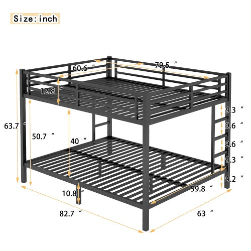 Metal Queen Over Queen Bunk Bed For Teens And Adults,Space Saving Noise Reduced No Box Spring Needed, Black