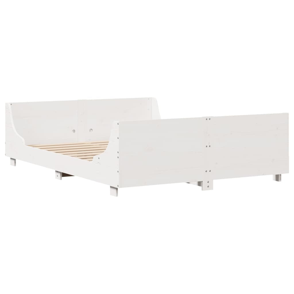 vidaXL Cadru de pat fără saltea, alb, 135x190 cm, lemn masiv de pin