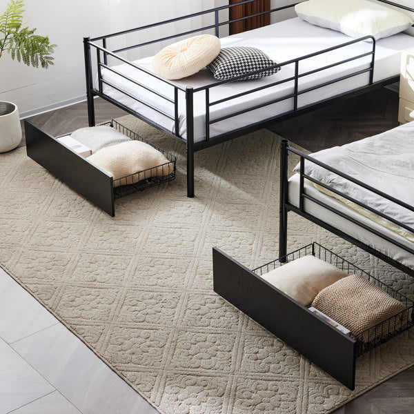 Double Decker Bunk Bed With Drawers Black, Detachable Twin Bed