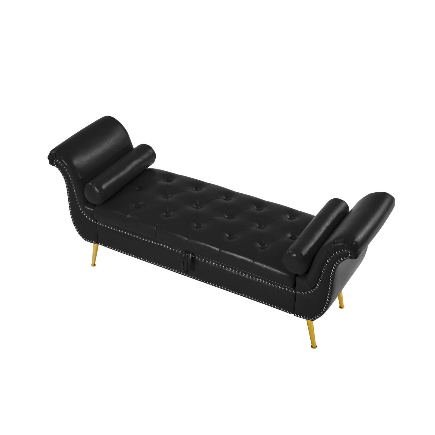 Sitting Bench PU Leather with Storage Space and 2 Pillows Hardware Feet