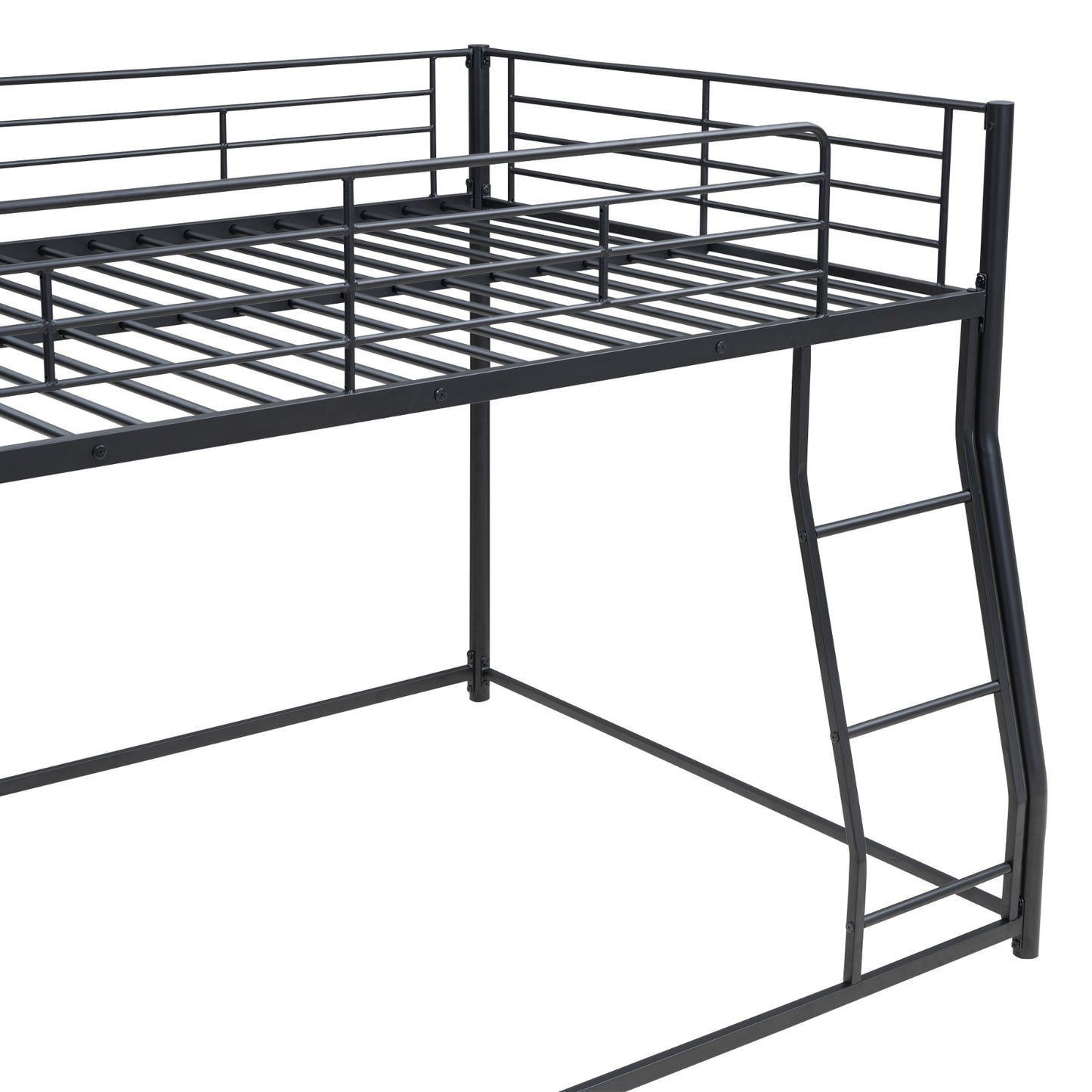 Metal Floor Bunk Bed, Full XL Over Queen, Black