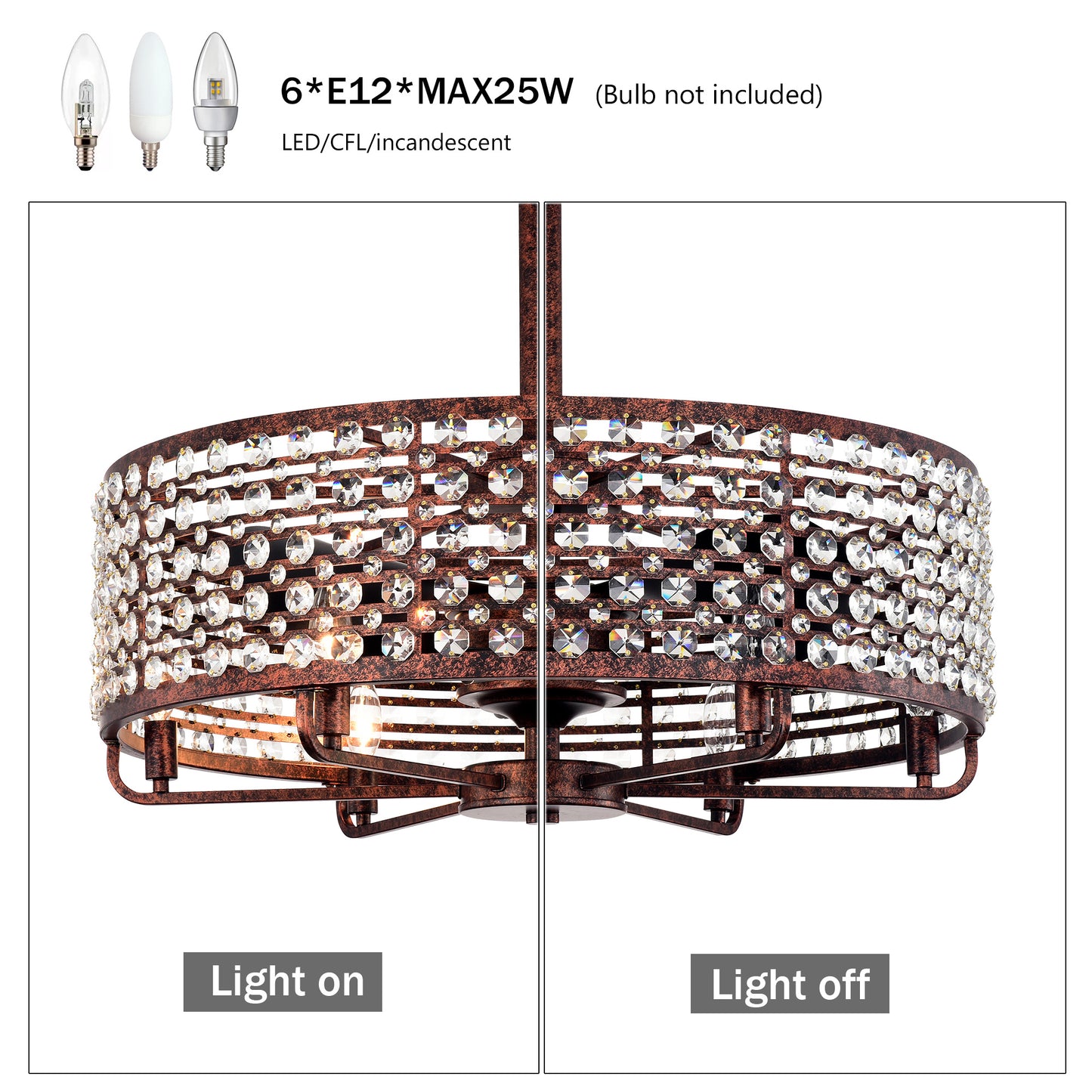 Dia 26.8 Inch Chandelier Ceiling Fan ,Crystal Shade Ceiling Fan With Remote Control,3 ABS Blade--4-light No Include Bulb