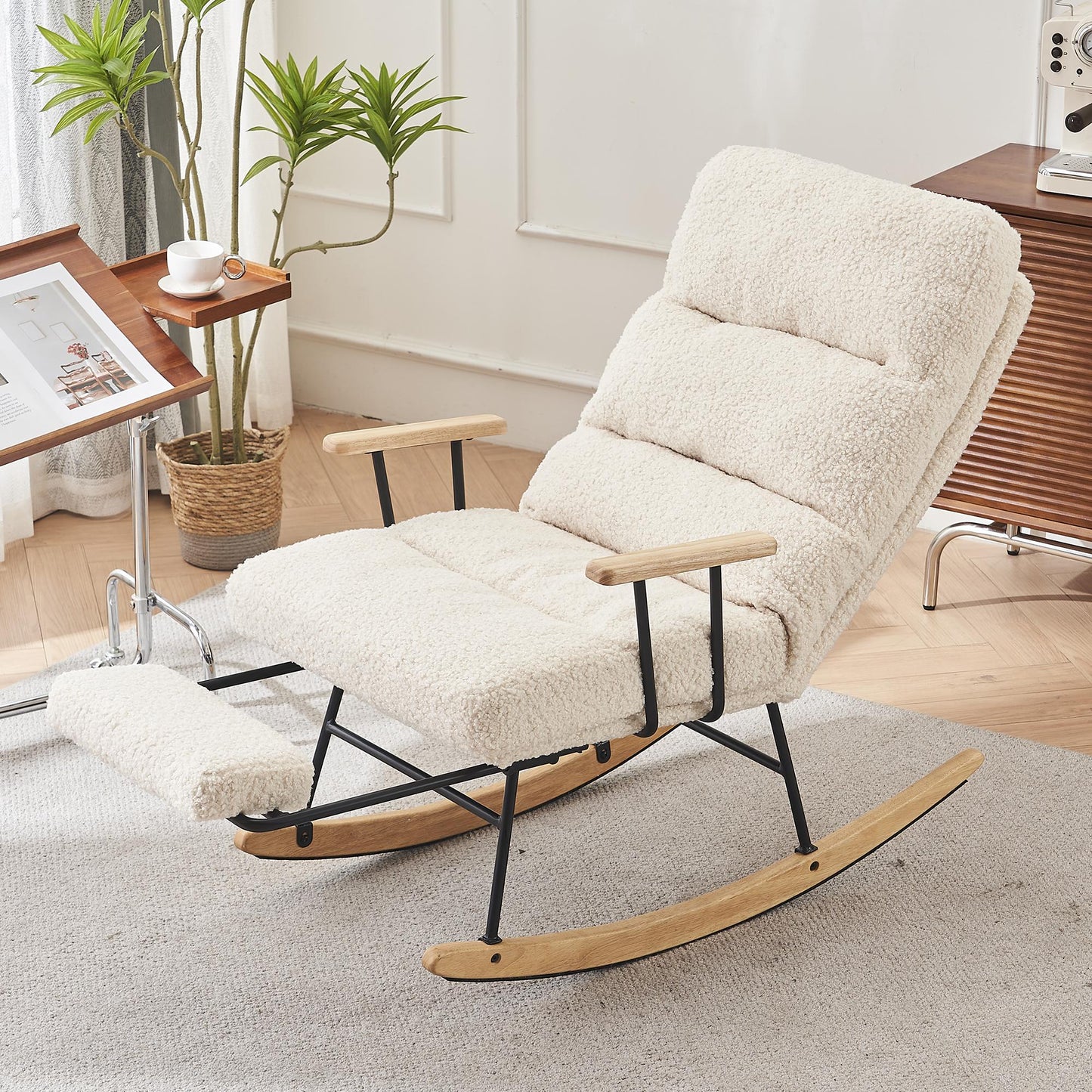 Modern Teddy Gliding Rocking Chair with High Back, Retractable Footrest, and Adjustable Back Angle for Nursery, Living Room, and Bedroom