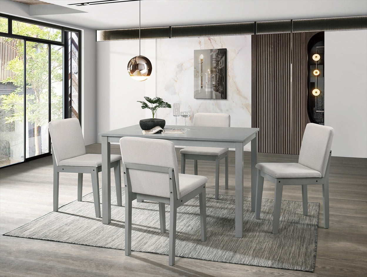 Grey Finish 5 Piece Dining Room Set Dining Table 4x Chairs Beige Fabric Chairs