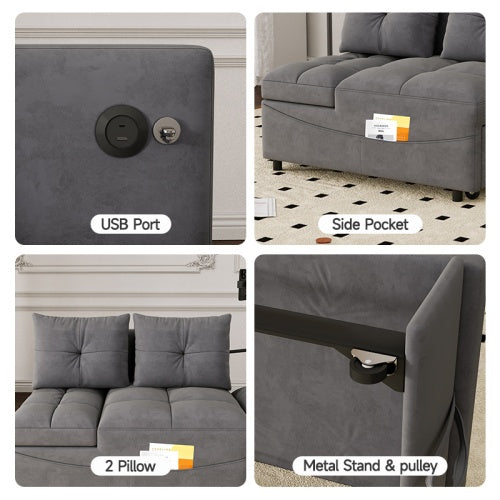 1 Versatile Foldable Sofa Bed In 3 Lengths, Modern Sofa Sofa Sofa Velvet Pull-out Bed, Loveseat Sofa Adjustable Back And With USB Port And Swivel Phone Stand