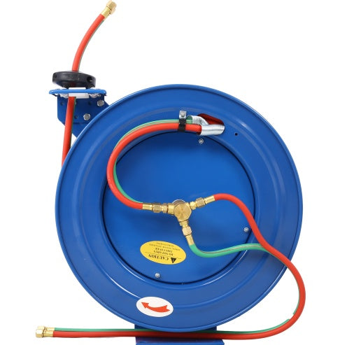 Welding Hose Reel Retractable 1 4 Inch Foot Twin Oxygen Acetylene Rubber Hoses STD Duty Max 200PSI Heavy Duty Industrial Single Arm Construction