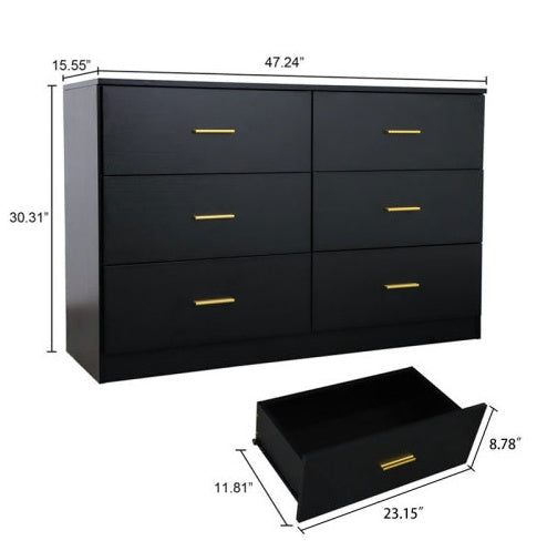 Engineering Wood Black 6 Drawer Bedroom Vanity
