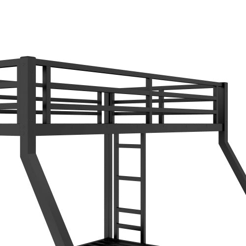Metal Full XL Over Queen Bunk Bed For Teens And Adults, Noise Reduced No Box Spring Needed, Black