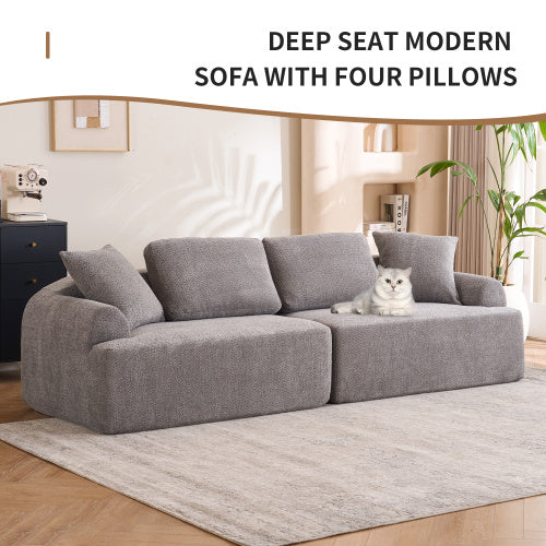 LY-024GY COMPRESSION SOFA 4-seater Combined Sofa, Crochet Yarn Fabric, Full Sponge Compression Sofa,combined Sofa With 4 Pillows For Home Living Home Furniture Apartment Office House
