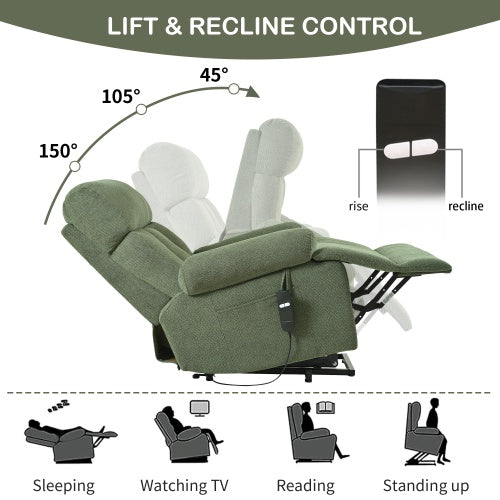 Oversized Power Lift Recliner Chair For Elderly, Electric Fabric Recliner Chair For Seniors, Home Theater Seating,Reclining Sofa Chair With Remote Control,Side Pocket ,Spacious SeatDark Green