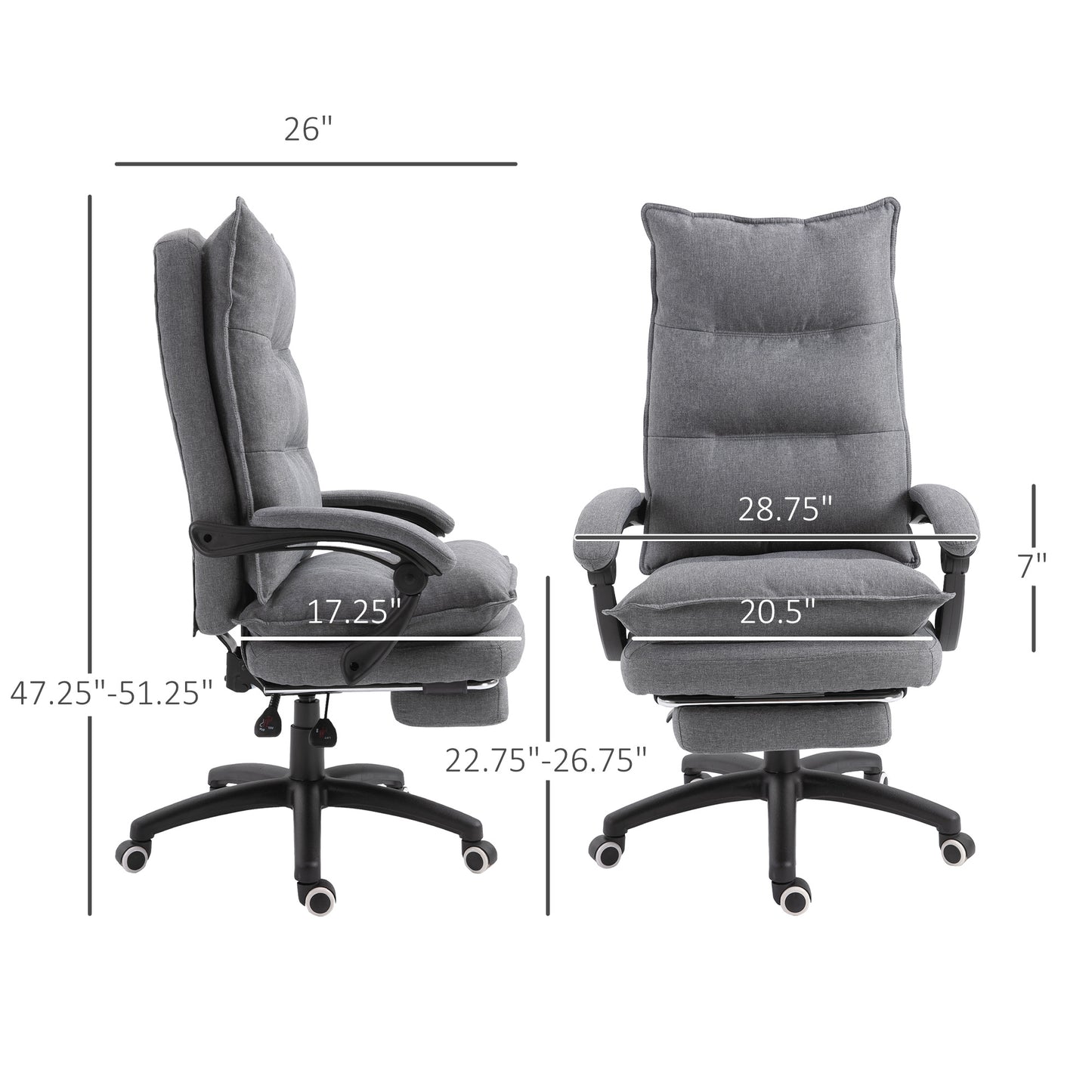 Vinsetto Executive Office Chair, 360 Swivel, Adjustable Recliner With Retractable Footrest, Gray