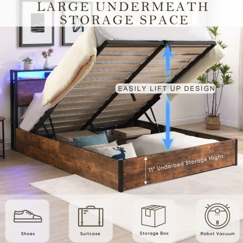 Wooden Platform Bed Frame With Lifting And Charging Station