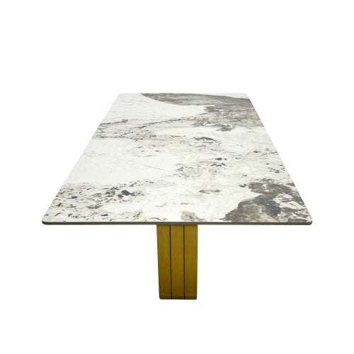 Modern Rectangular Coffee Table With Sintered Stone Top, Gold Metal Frame, For Living Room