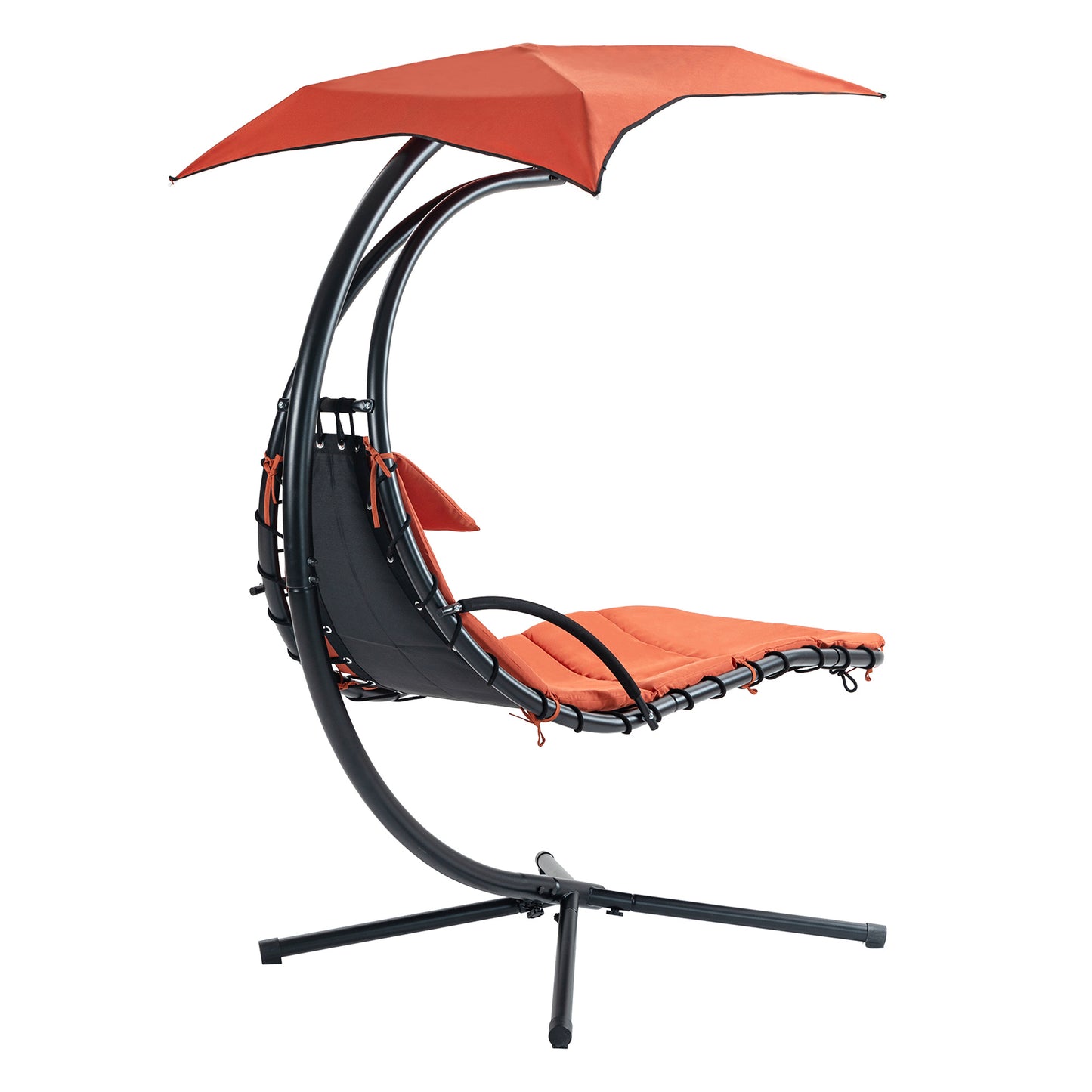 Hanging Chaise Lounger With Removable Canopy, Outdoor Swing Chair With Built-in Pillow, Hanging Curved Chaise Lounge Chair Swing For Patio Porch Poolside, Hammock Chair With Stand