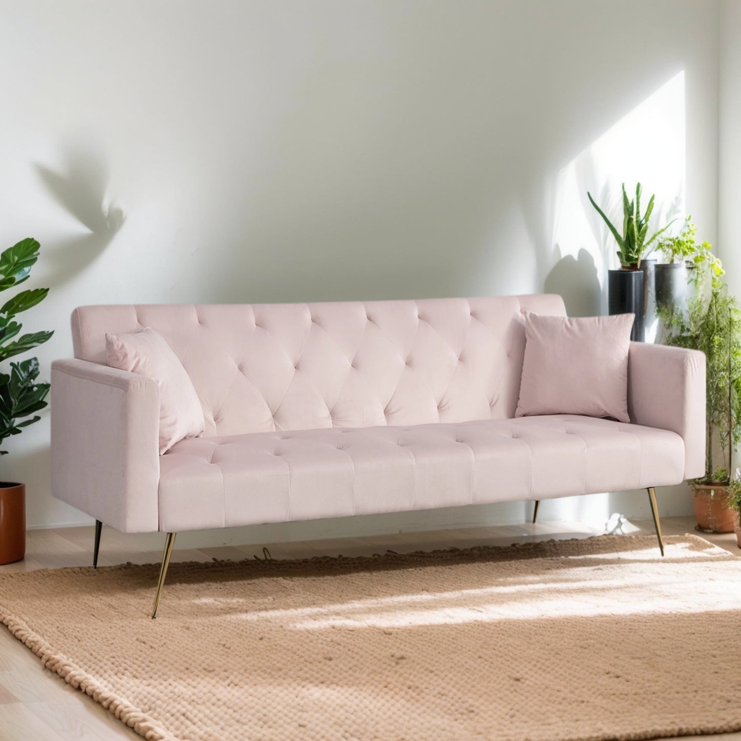 Modern Velvet Sofa Bed Folding Futon For Lving Room