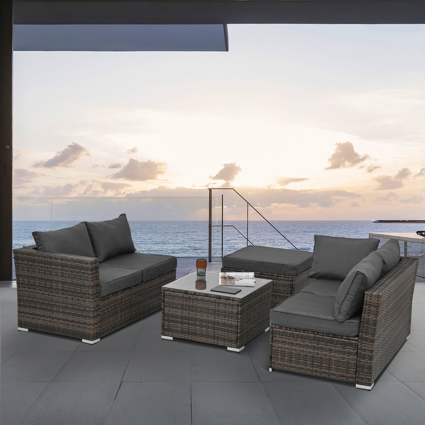 Patio Furniture, Outdoor Furniture, Seasonal PE Wicker Furniture, 4 Set Wicker Furniture With Temper