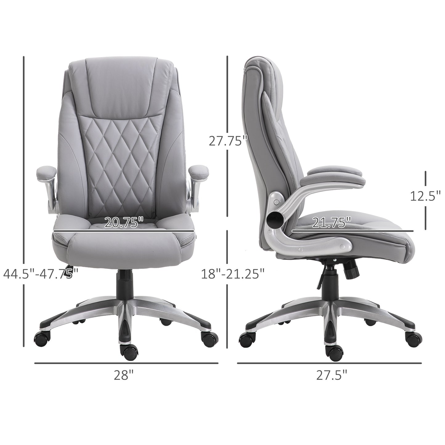 Vinsetto High Back Faux Leather Home Office Chair Rocker With Adjustable Armrest For Home Office, Gray