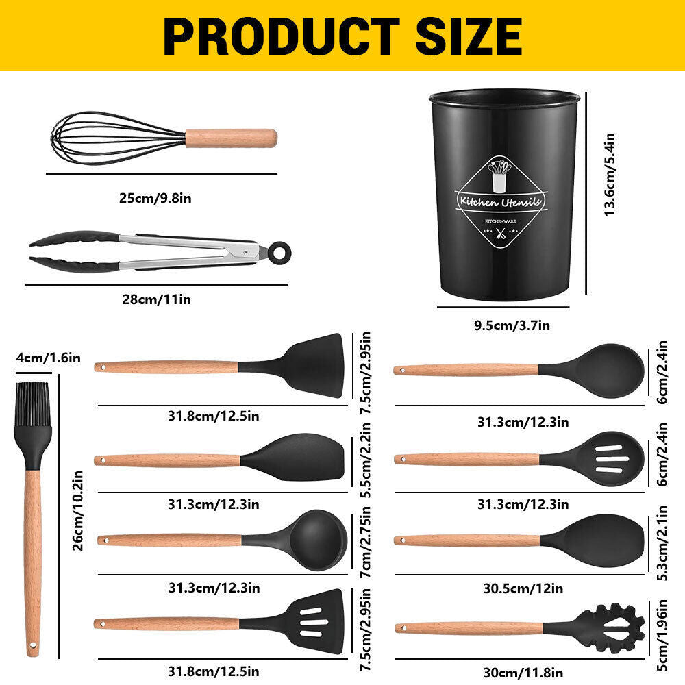 12Pcs Kitchen Utensils Set Silicone Cooking Nonstick Spatula Turner Spoon Tools