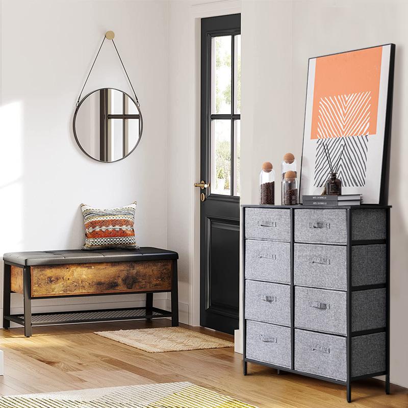 Kamiler 8-Drawer Tall Storage Chest with Steel Frame, Wood Top, and Fabric Bins – 4-Tier Organizer for Bedroom, Living Room, Hallway, or Closet (Gray)