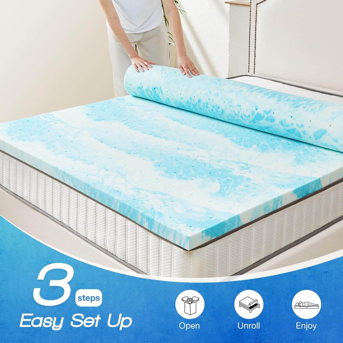 Mattress Topper Full Gel Memory Foam Mattress Topper Full Size for Back Pain