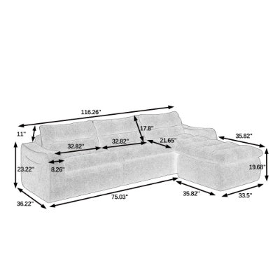 Right Sofa Seat, L-shaped Modular Combined Sofa, Compressed Combined Sofa, Modern Lazy Style Comfortable Beanbag Sofa