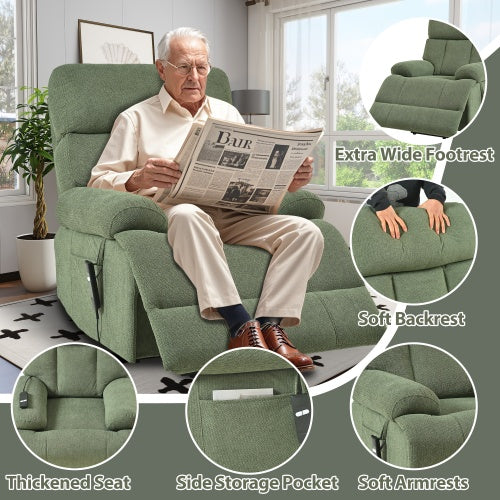Oversized Power Lift Recliner Chair For Elderly, Electric Fabric Recliner Chair For Seniors, Home Theater Seating,Reclining Sofa Chair With Remote Control,Side Pocket ,Spacious SeatDark Green