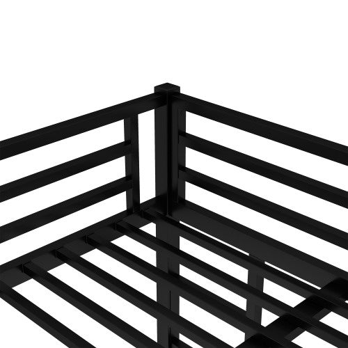 Metal California King Over California King Bunk Bed For Teens And Adults,Space-Saving Noise Reduced No Box Spring Needed, Black