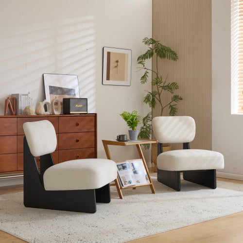 Set Of 2 Modern Beige Lounge Chair With Polyester Upholstery, Sturdy Black Wood Base, Minimalist Design, Stylish And Comfortable Accent Seating For Living Room, Bedroom, Or Office