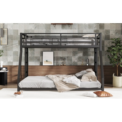 Metal Full XL Over Queen Bunk Bed For Teens And Adults, Noise Reduced No Box Spring Needed, Black