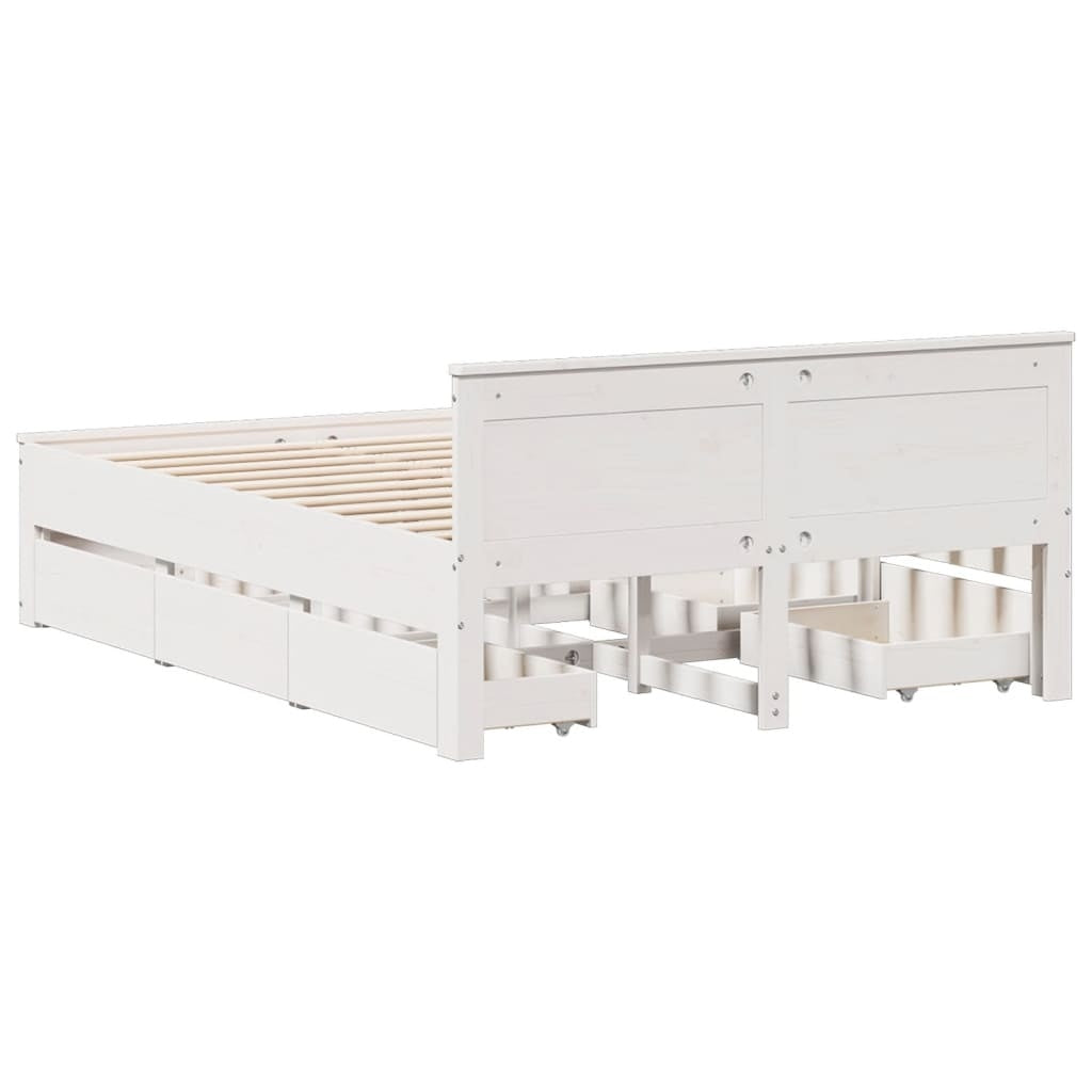 vidaXL Cadru pat fără saltea/cu tăblie, alb, 140x200cm, lemn masiv pin