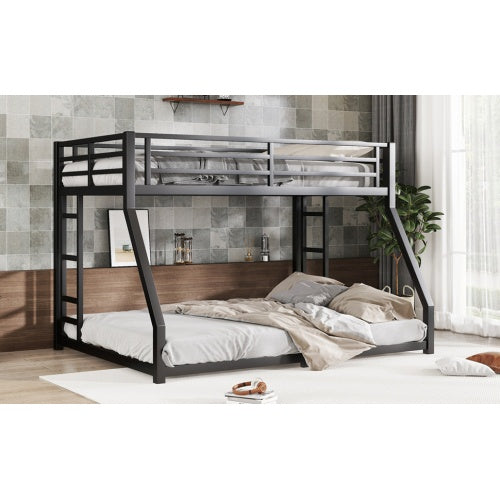 Metal Full XL Over Queen Bunk Bed For Teens And Adults, Noise Reduced No Box Spring Needed, Black