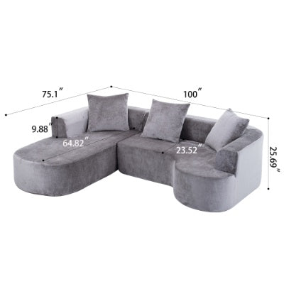 Modular Sectional Sofa With L-Shape Chaise,Cloud Sectional Modern Sleeper Couch With Deep Seat,Sponge Compression Sofas No Assembly Required Grey-Corduroy Fabric