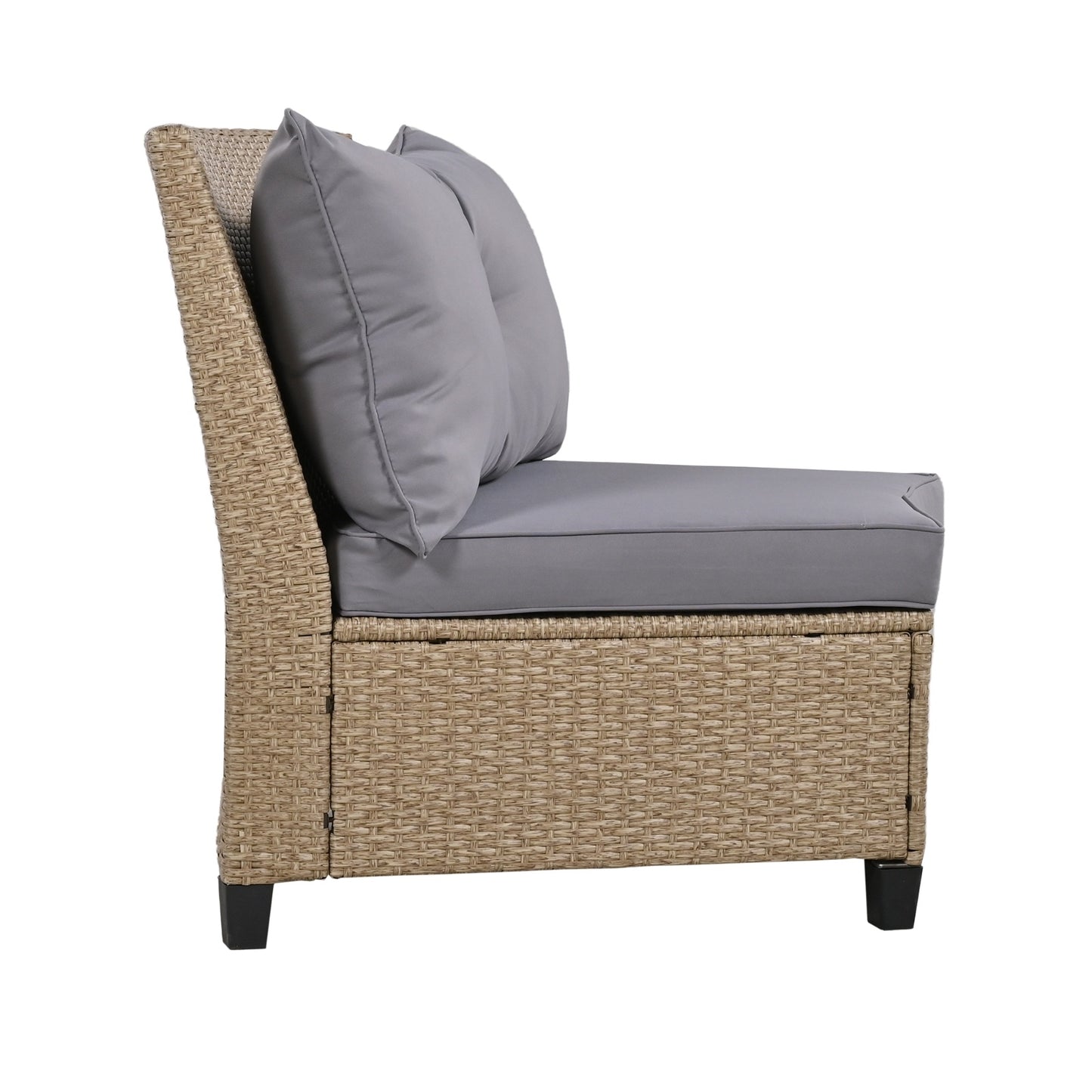 U Style 6-Person Fan-Shaped Rattan Set With Cushions Table