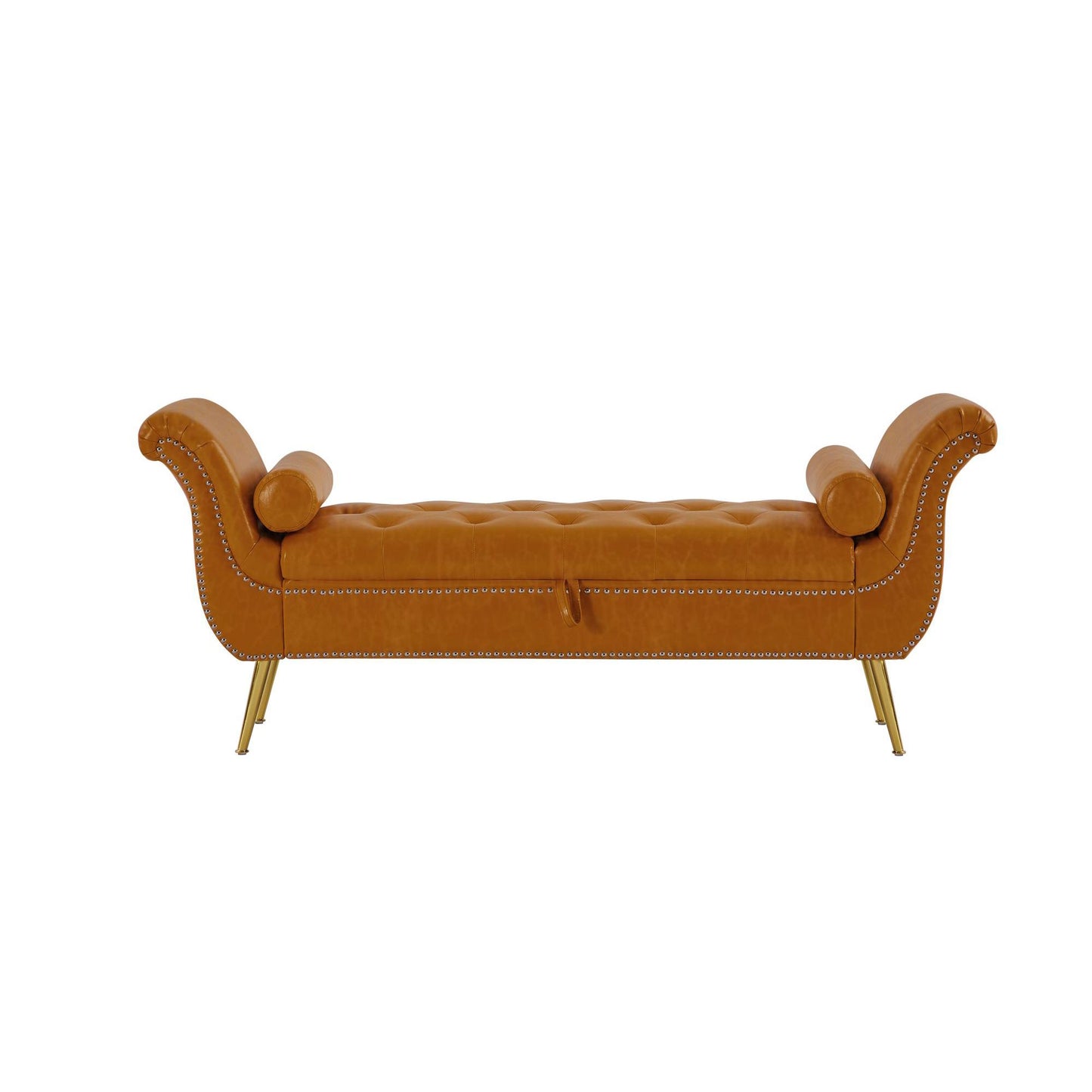 Sitting Bench PU Leather with Storage Space and 2 Pillows Hardware Feet
