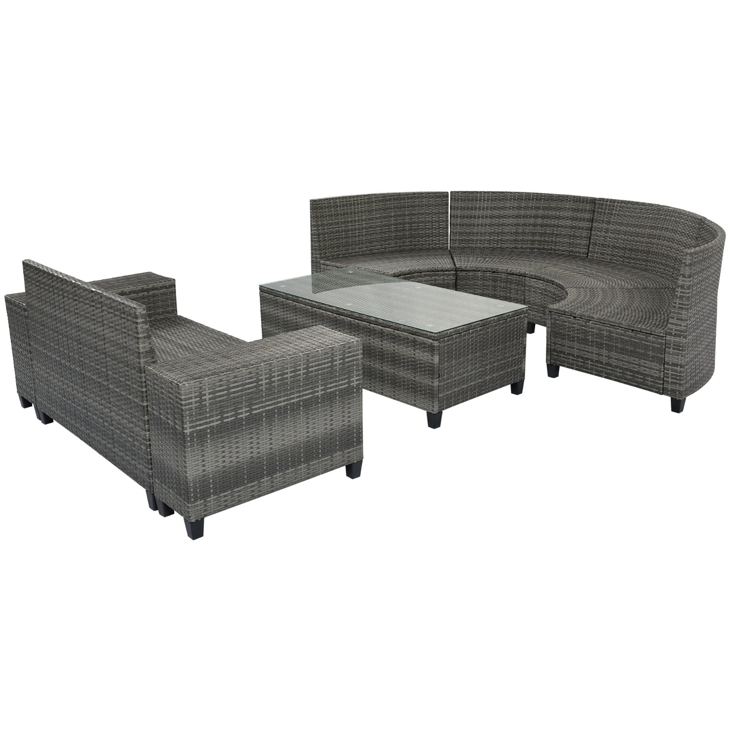 8-Pc Outdoor Wicker Round Sofa Set, Half-Moon All-Weather Curved Sectional