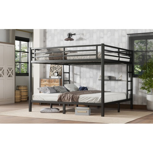 Metal King Over King Bunk Bed For Teens And Adults,Space Saving Noise Reduced No Box Spring Needed, Black