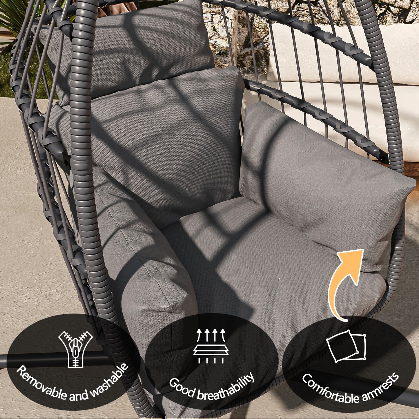 Patio Foldable Hanging Swing Chair With Stand Gray Color