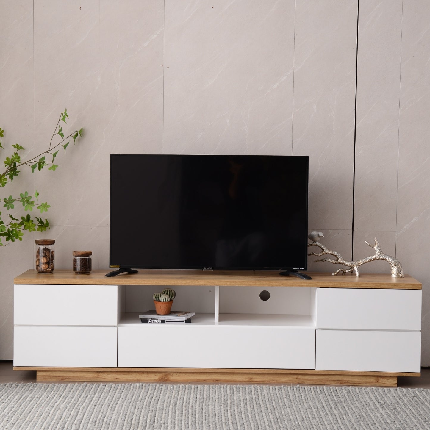 Modern TV Stand For Up To 80'' TVs, Media Console With Multi-Functional Storage