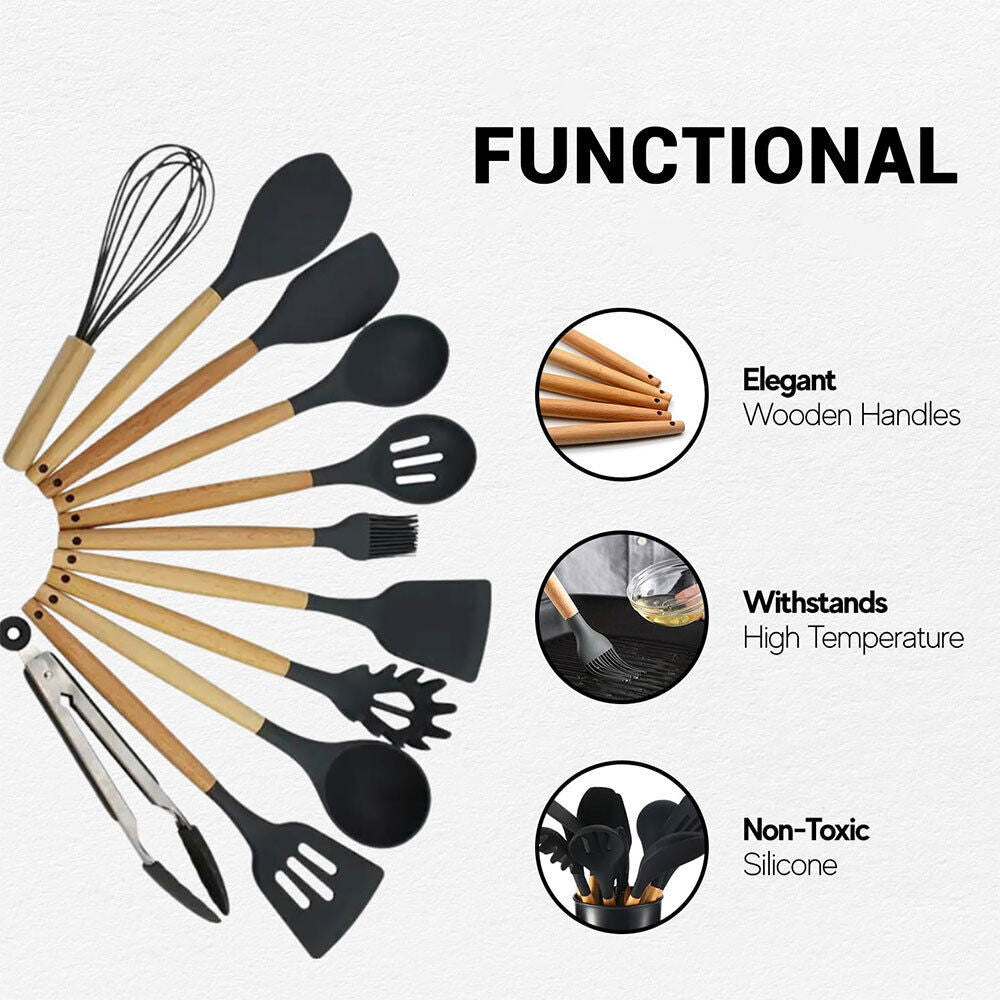 12Pcs Kitchen Utensils Set Silicone Cooking Nonstick Spatula Turner Spoon Tools