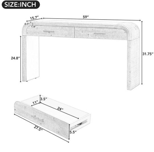 Unique Vintage Silhouette Console Table With An Open Design With Two Drawers At The Top For Entrance, Dining Room, Living Room - Antique Black